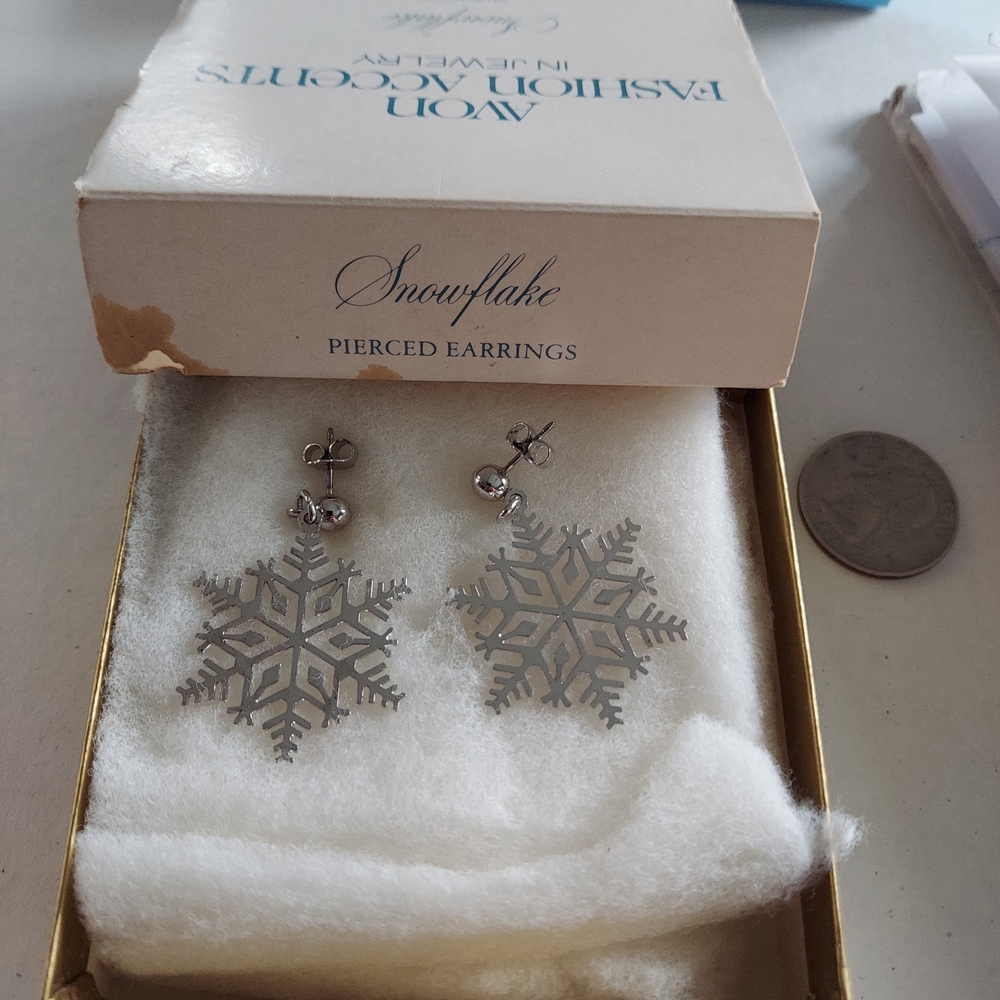 Snowflake Pierced Earrings - Silver Tone